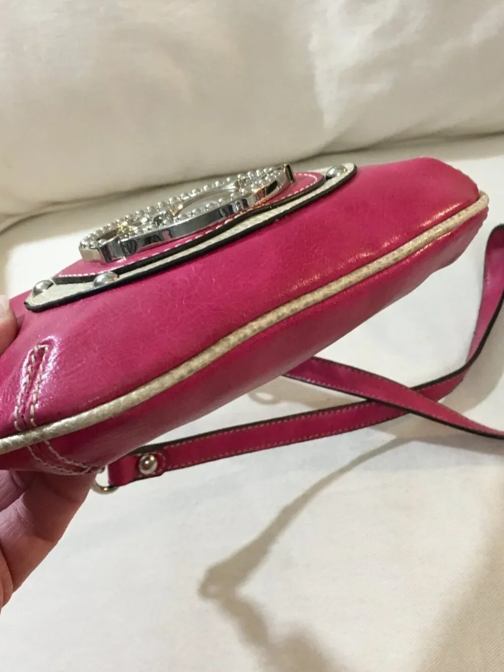Kathy Van Zeeland Pink Crossbody bag Logo Plaque Chain Accent Strap